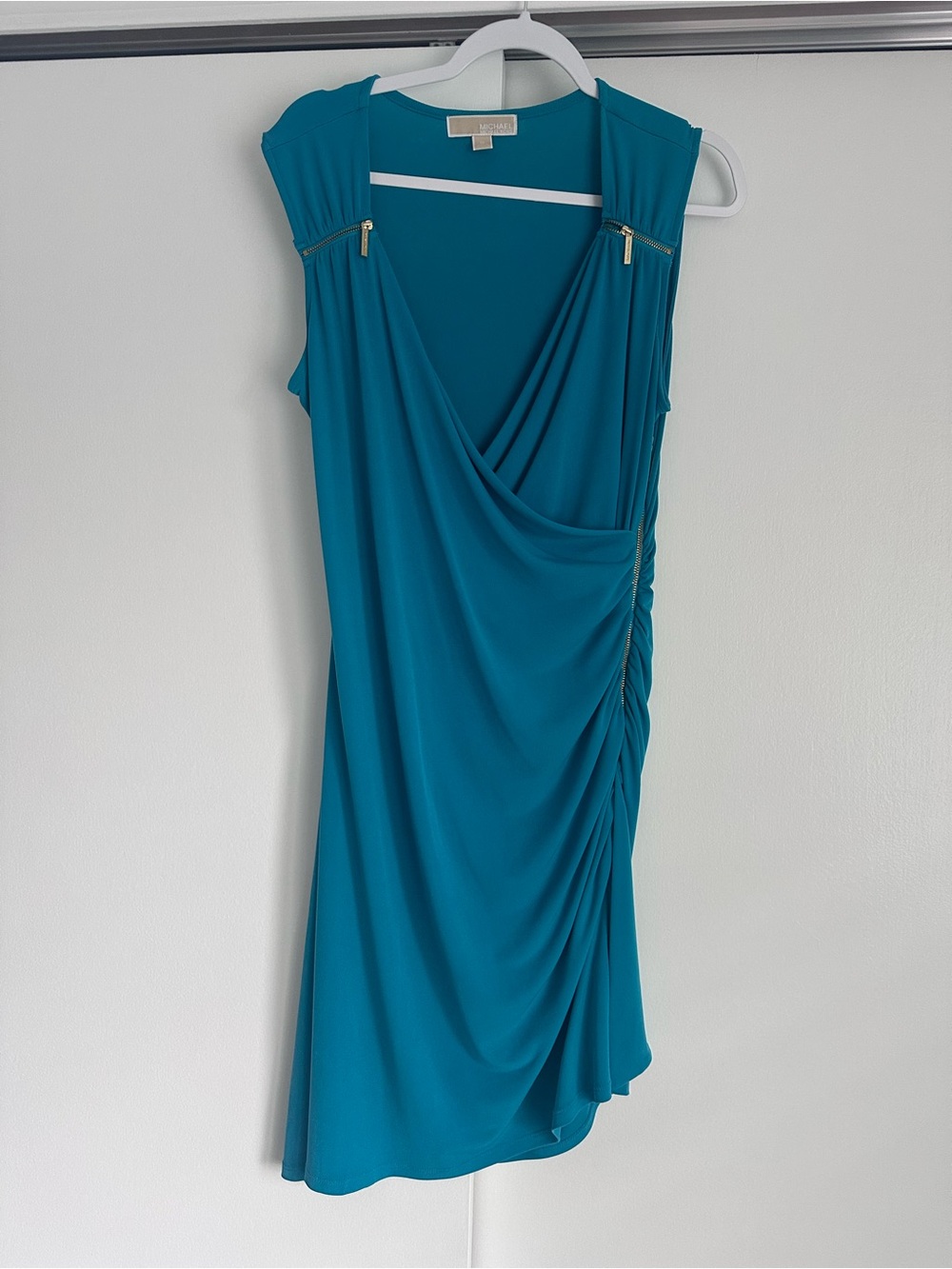 MICHAEL Michael Kors Teal Draped Sleeveless Midi Dress